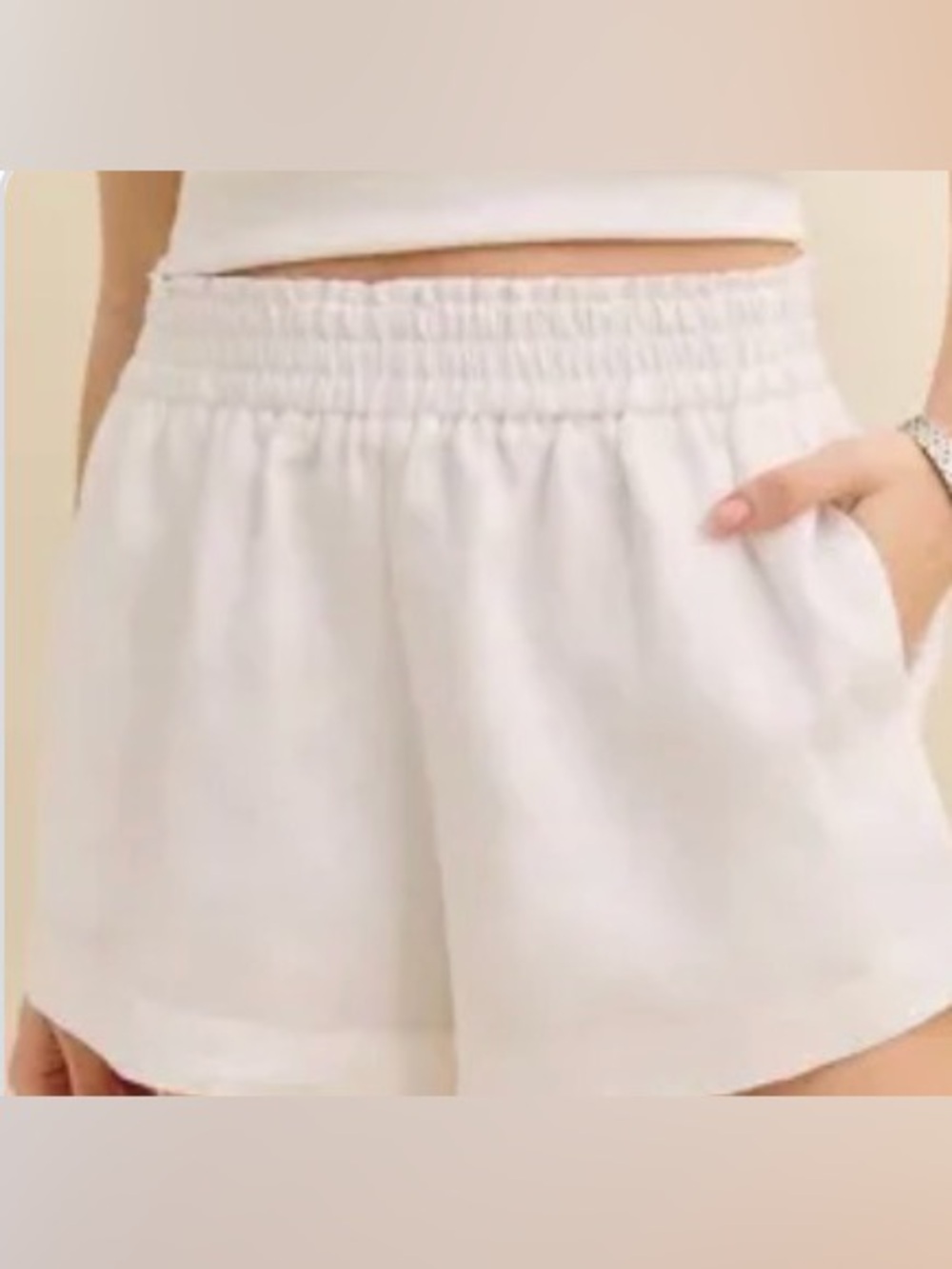 Reformation Mila Linen Short White Elastic-Waist Shorts